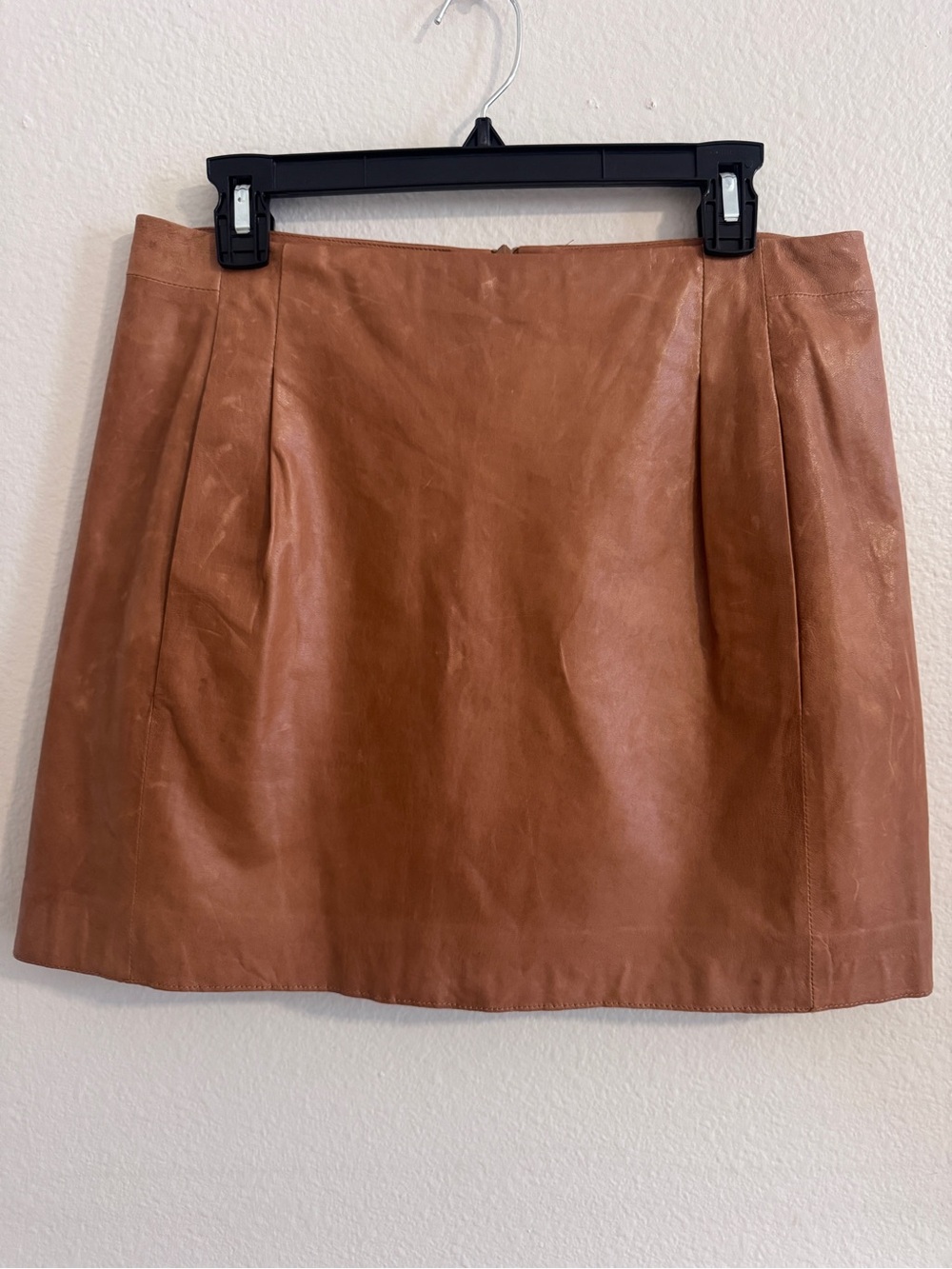 Vince Cognac Leather Mini Skirt, Size 8